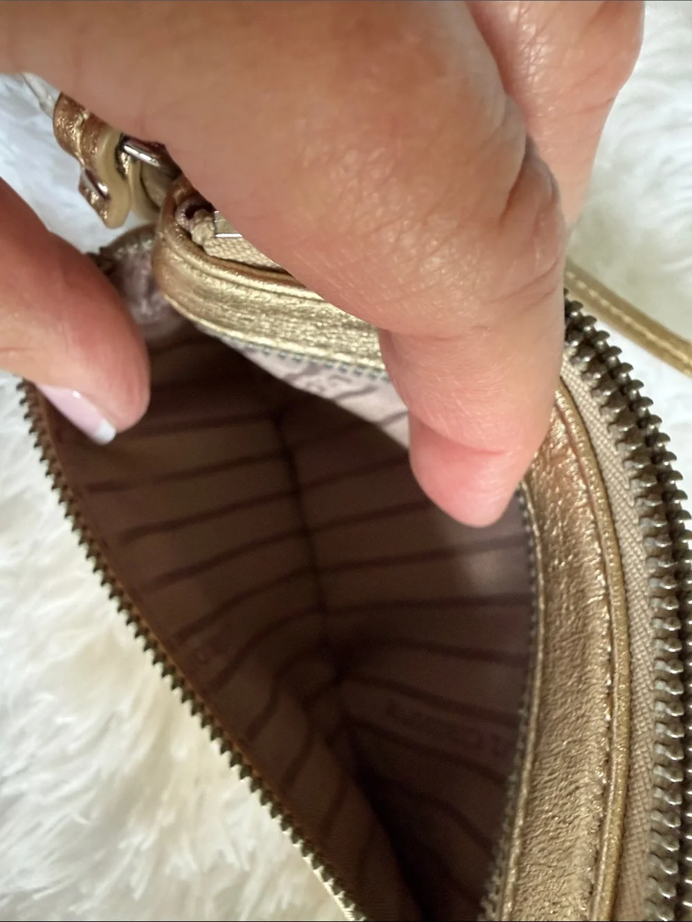 Liz Claiborne Gold Metallic Wristlet Clutch with Strap